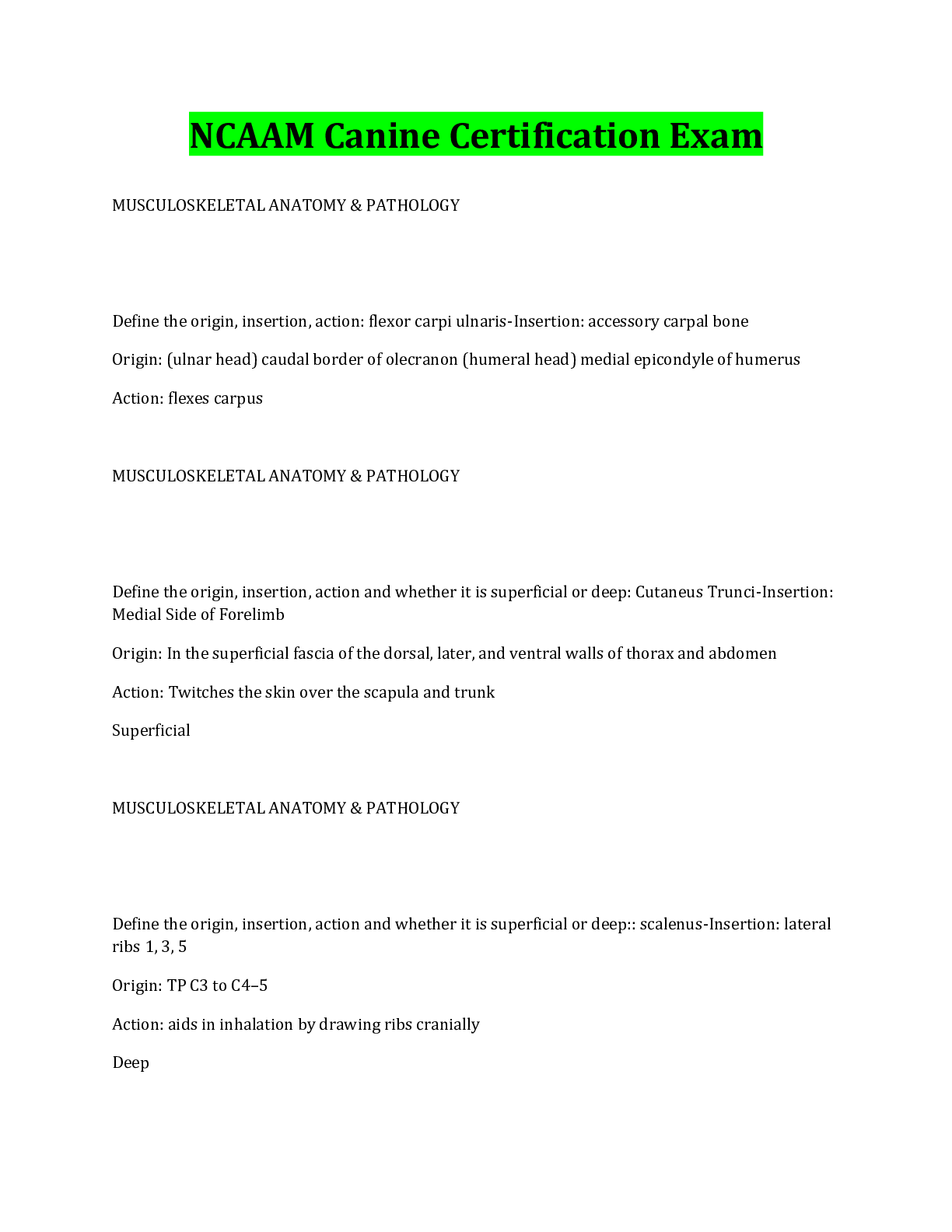 Preview image for NCAAM Canine Certification Exam Latest Update